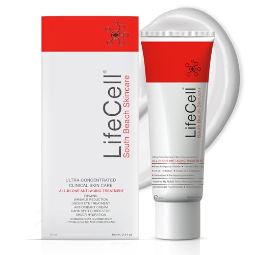 LifeCell All In One AntiAging Cream  Reduces Wrinkles Fine Lines Dark Circles  Sun Damage  Retinol Vitamin C DMAE  Hyaluronic Acid  FragranceFree for All Skin Types 254oz