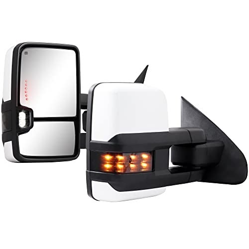 Sanooer Towing Mirrors for 2014-2018 Chevy Silverado GMC Sierra 1500 2500 HD 3500 HD with Power Glass LED Arrow Turn Signal Light Backup Lamp Running Light Heated Extendable Pair Set (White Paint 8624) - Image 1