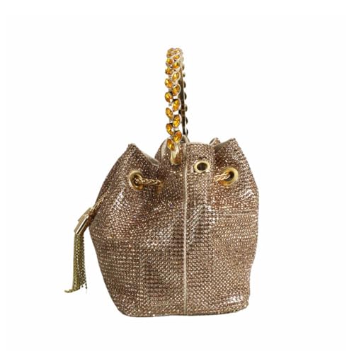DJBM Ladies Full Diamonds Bucket Handbag Rhinestone Evening Bag Bling Clutch Purse for Women Party Prom Cocktail Wedding, Gold - Image 3