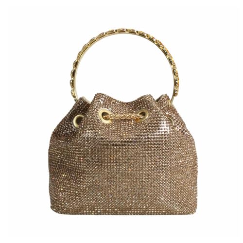 DJBM Ladies Full Diamonds Bucket Handbag Rhinestone Evening Bag Bling Clutch Purse for Women Party Prom Cocktail Wedding, Gold - Image 4