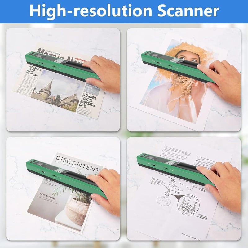 Marhynchus Portable Scanner Handheld Document Scanner with 300DPI 600DPI 900DPI Resolution Modes USB Connection for Business Home Office Use (Green) - Image 2