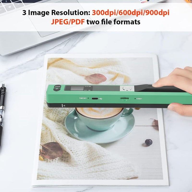 Marhynchus Portable Scanner Handheld Document Scanner with 300DPI 600DPI 900DPI Resolution Modes USB Connection for Business Home Office Use (Green) - Image 3