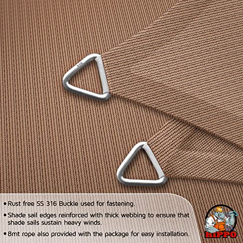 HIPPO Triangle Shade Sail Affordable & Premium 150 GSM Sun Shade UV Block for Outdoor Car Parking Garden (Beige-Brown, 12FTX12FTX12FT) - Image 3