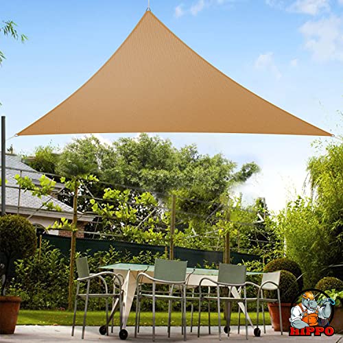 HIPPO Triangle Shade Sail Affordable & Premium 150 GSM Sun Shade UV Block for Outdoor Car Parking Garden (Beige-Brown, 12FTX12FTX12FT) - Image 1