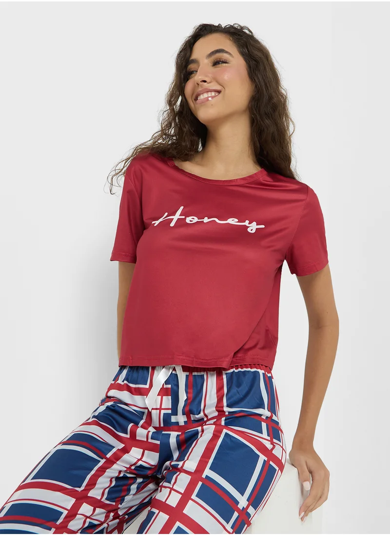 جينجر Cotton T-Shirt & Checkered Pyjama Set