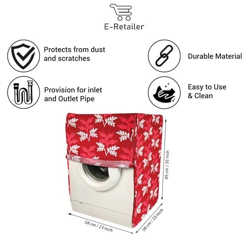 E-Retailer Washing Machine Cover for Front Load 5kg to 7.5kg | Light Weight Dustproof Cover with Zip Enclosure | Leaf Fully Automatic Washer Protector for Indoor Outdoor Use | Size 23x23x35 Inch - Image 2