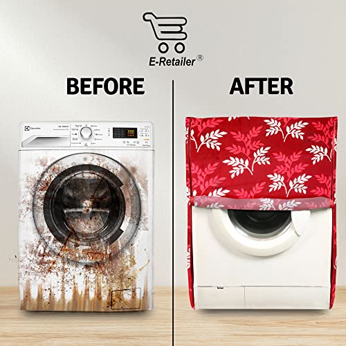E-Retailer Washing Machine Cover for Front Load 5kg to 7.5kg | Light Weight Dustproof Cover with Zip Enclosure | Leaf Fully Automatic Washer Protector for Indoor Outdoor Use | Size 23x23x35 Inch - Image 4