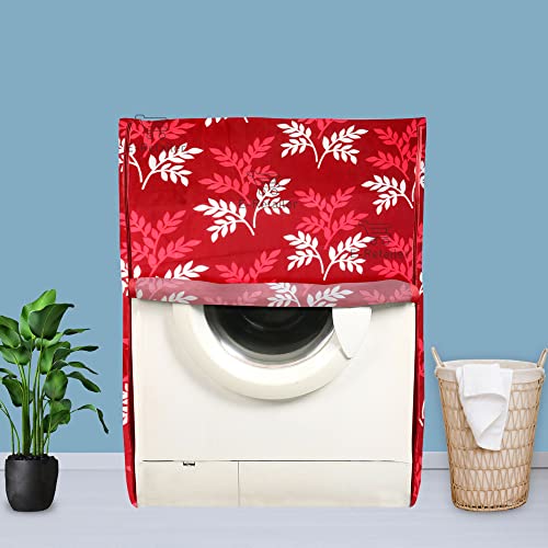E-Retailer Washing Machine Cover for Front Load 5kg to 7.5kg | Light Weight Dustproof Cover with Zip Enclosure | Leaf Fully Automatic Washer Protector for Indoor Outdoor Use | Size 23x23x35 Inch - Image 1