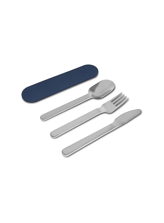 BEOLA Stainless Steel Cutlery Set, Travel Utensils Set With Silicone Case Pouch, Fork Spoon Knife Camping Set, Cutlery Set For Kids School, Set Of 4 (Marine Blue) - Image 2