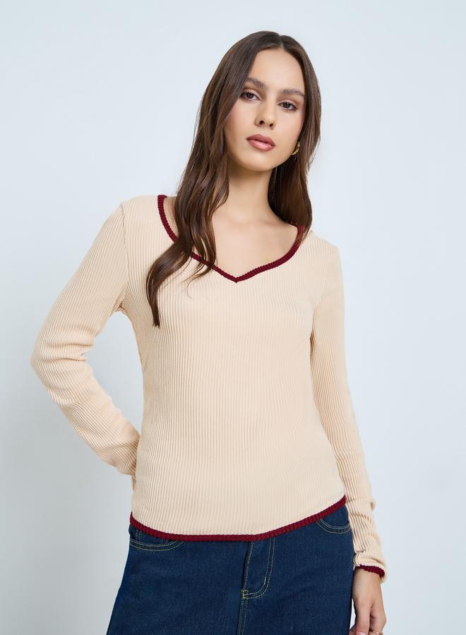 Take Two Women Beige Long Sleeve Ribbed Top - Image 3