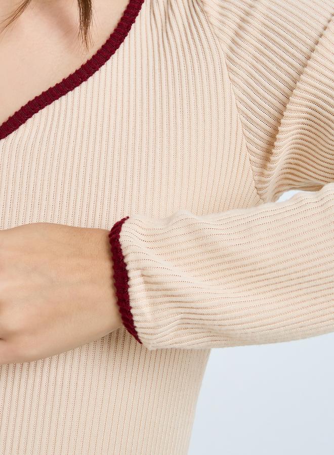 Take Two Women Beige Long Sleeve Ribbed Top - Image 4
