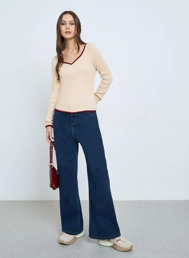 Take Two Women Beige Long Sleeve Ribbed Top