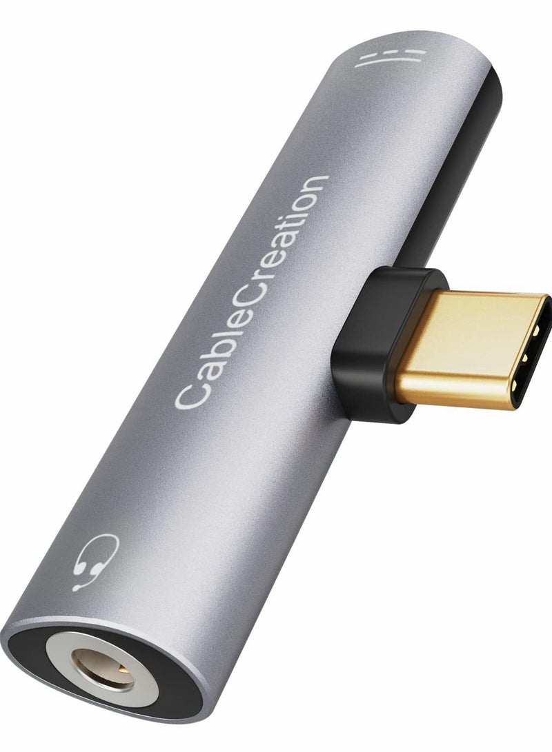 Excefore USB C Splitter USB C to 3.5mm Headphone and Charger Adapter, CableCreation 2 in 1 Type-C to Hi-Res 3.5mm Audio with PD Fast Charge, Aluminum Gray - Image 1