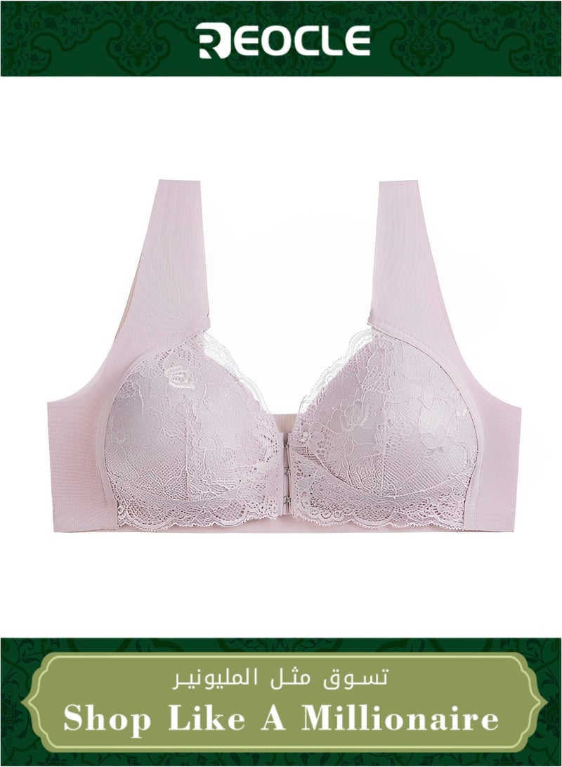REOCLE Women's Front Closure Bra Lace Bra Seamless Bra Full Coverage Underwire Racerback Bra with Wide Straps - Image 1