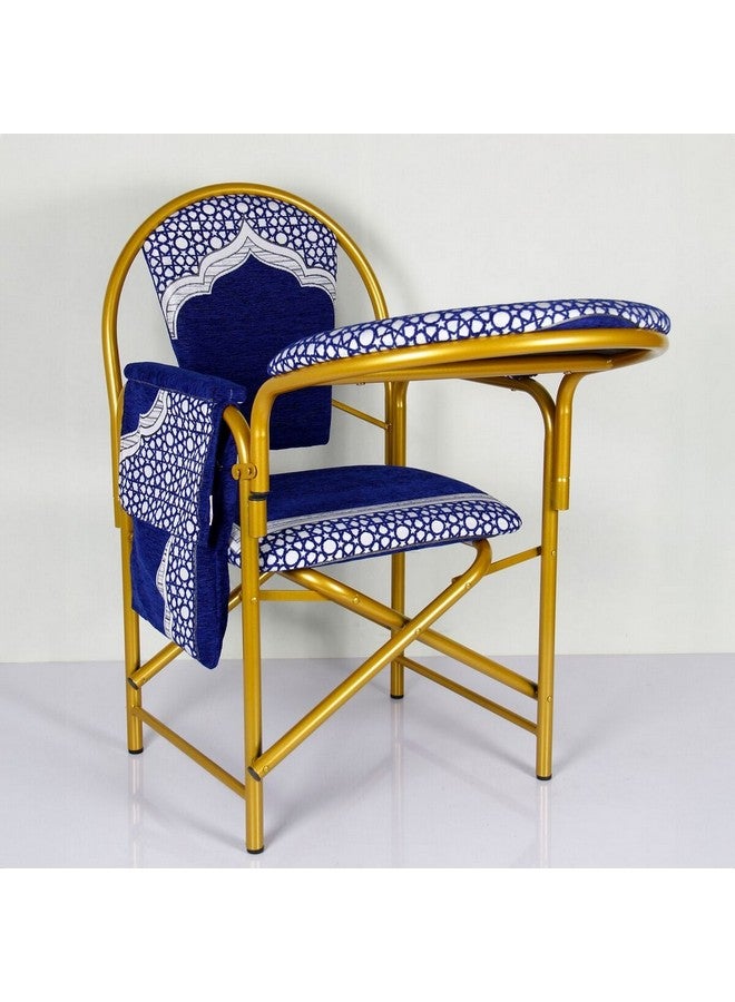 Micasa Elegant Design Foldable Prayer Chair Blue and Gold 24 x 53 x 69 cm HM-C015 NAVY BLUE - Image 1