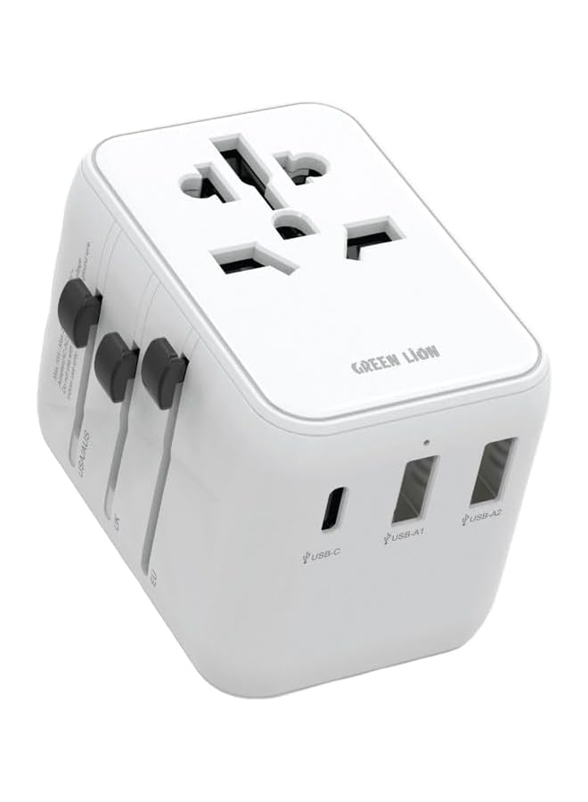 GREEN LION محول سفر عالمي 20 واط من جرين ليون، تصميم مبتكر، حماية من الدائرة القصيرة، حماية من السخونة الزائدة - أبيض - Image 1