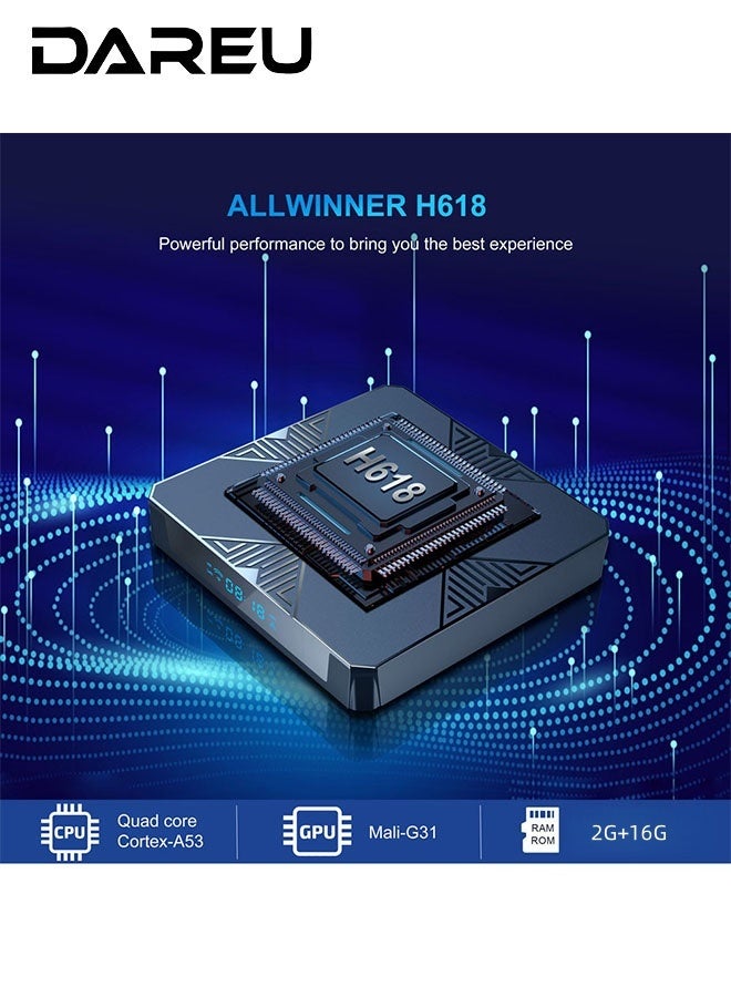 DAREU X98H Android TV Box 12.0, H618 Chip, 2GB RAM 16GB ROM, 4K HDR Smart Media Player with Dual-Band WiFi 2.4G/5G, WiFi 6, Streaming Box for Home Entertainment - Image 2