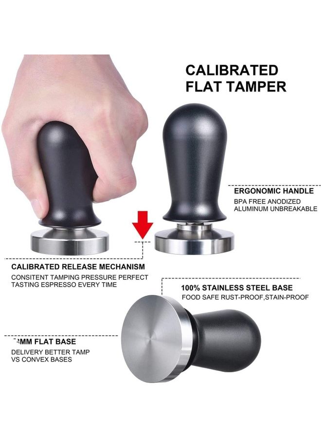 NIBEMINENT 53mm Coffee Tamper with Spring Loaded Handle Silver/Black - Image 2