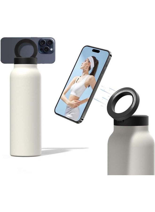 L&E Insulated Water Bottle-MagSafe Compatible Water Bottle With Magnetic Phone Holder-Stainless Steel Water Bottle With Tripod Phone Mount-Hot 12H,Cold 24H,360° Rotate (White,700ML)  - Image 1