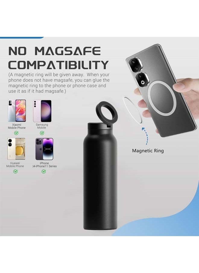 L&E Insulated Water Bottle-MagSafe Compatible Water Bottle With Magnetic Phone Holder-Stainless Steel Water Bottle With Tripod Phone Mount-Hot 12H,Cold 24H,360° Rotate (White,700ML)  - Image 4