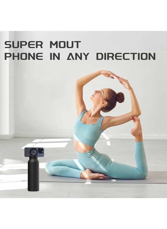 L&E Insulated Water Bottle-MagSafe Compatible Water Bottle With Magnetic Phone Holder-Stainless Steel Water Bottle With Tripod Phone Mount-Hot 12H,Cold 24H,360° Rotate (White,700ML)  - Image 5