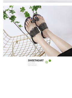 SIKETU Flat Rhinestones Clamp Feet Comfortable With Everything Beach Sandals Woman Black  - Image 1