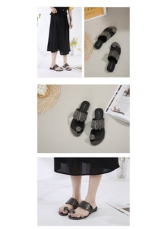 SIKETU Flat Rhinestones Clamp Feet Comfortable With Everything Beach Sandals Woman Black  - Image 2