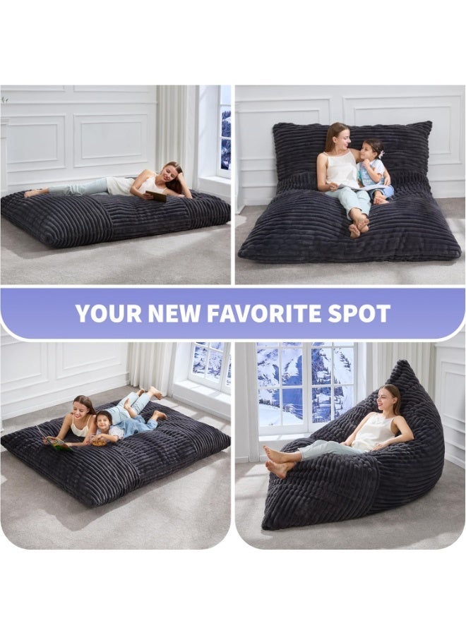 TELANPU 3 in 1 Bean Bag Chair Giant Bean Bag Chairs Convertible Bean Bag Floor Cushion with Machine Washable Cover, Bean Bag Chairs for Adult (Dark Grey) - Image 2