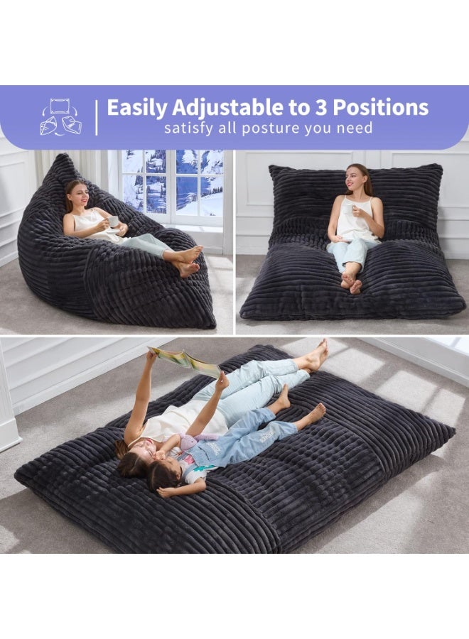 TELANPU 3 in 1 Bean Bag Chair Giant Bean Bag Chairs Convertible Bean Bag Floor Cushion with Machine Washable Cover, Bean Bag Chairs for Adult (Dark Grey) - Image 4
