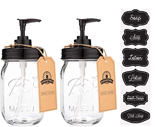 Jarmazing Products Black Mason Jar Soap Dispenser Jars  2 pack  Rust proof plastic with Genuine Ball Pint Jars