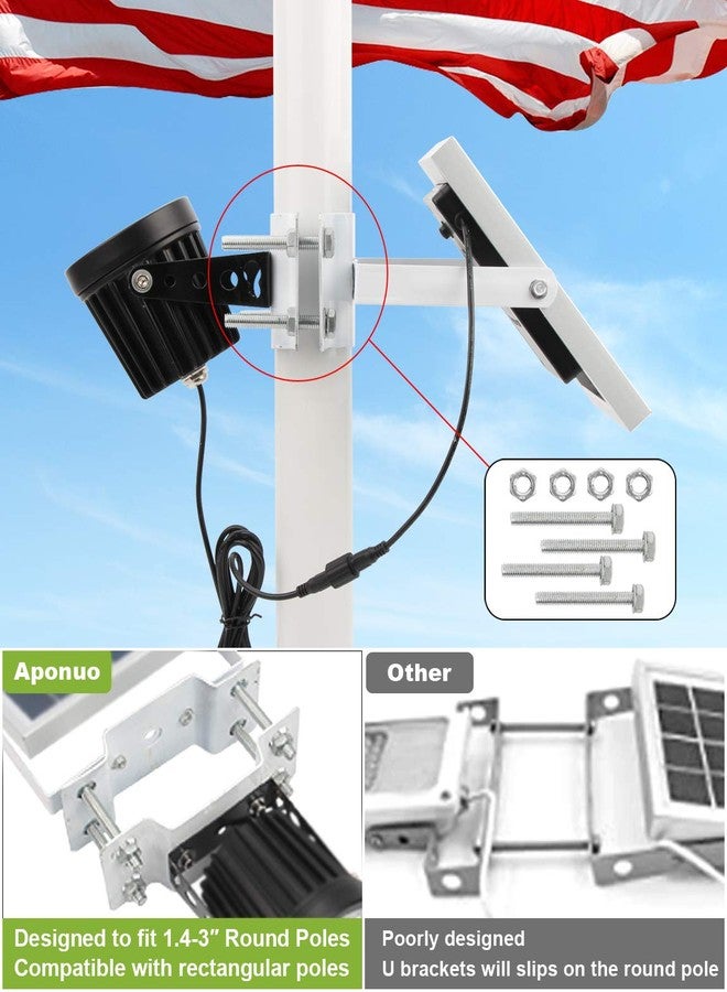 APONUO Solar Flagpole Light,Flag Pole Light Solar Powered Bracket Design Fits 1.4-3' Flag Pole 2 Brightness Dusk to Dawn IP65 Waterproof brightest for Flag Pole Outdoor Landscape Flag Patio(Cool White) - Image 2