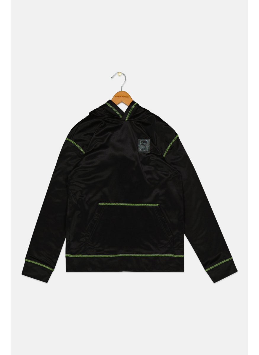 PUMA هودي رياضي للأولاد، مناسب للتدريب، أسود/ليموني أخضر  - Image 1