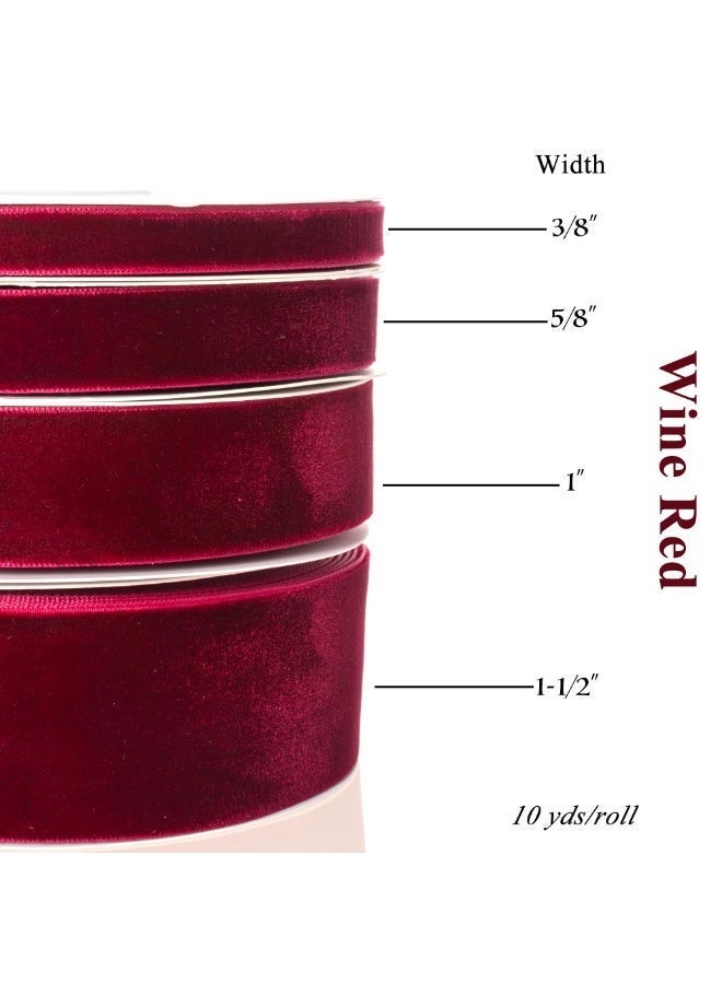 Wine Red Velvet Ribbon - 2.5 cm Width, 9.1 m Per Roll - Classic Elegant Flocked Ribbon for Gift Wrapping, Crafts, and Decorations - Image 3