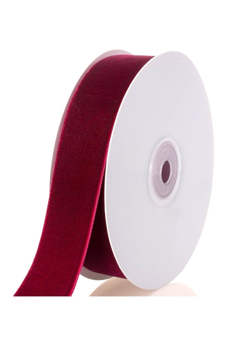 Wine Red Velvet Ribbon - 2.5 cm Width, 9.1 m Per Roll - Classic Elegant Flocked Ribbon for Gift Wrapping, Crafts, and Decorations - Image 1