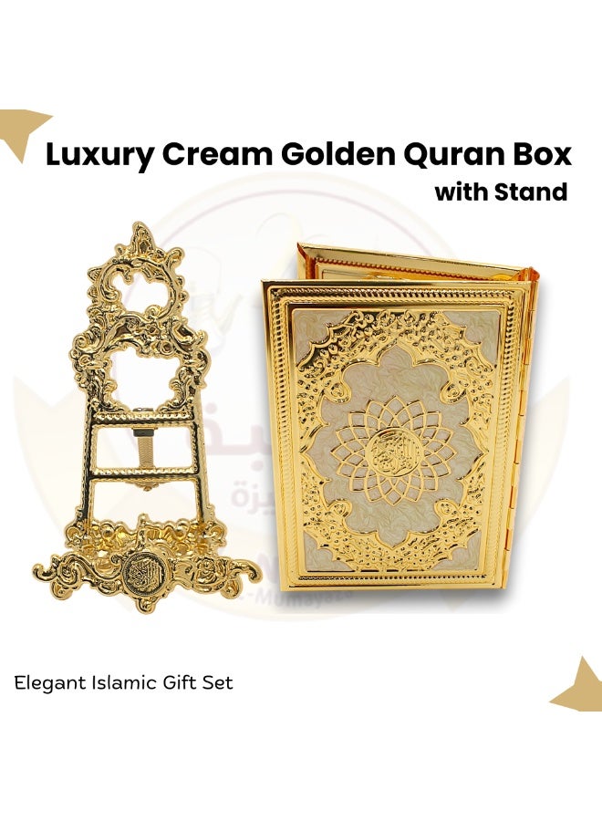 صندوق قرآن من الألومنيوم مع حامل - حامل عرض كتب فاخر وحامل قرآن - حامل كتب مزخرف، صندوق هدايا وحافظة لتخزين القرآن الكريم - حامل كتب إسلامي مثالي للمناسبات الخاصة - Image 3