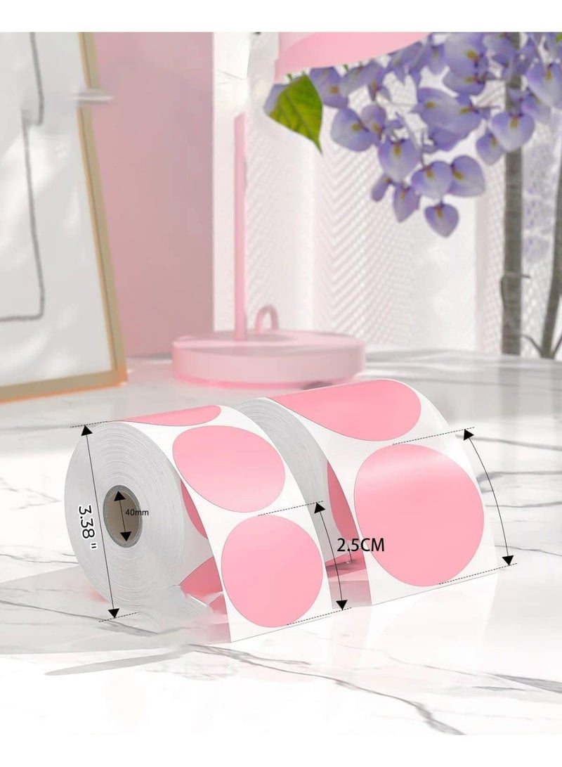 1 لفة ملصقات حرارية, 2.5 سم الوردي ذاتي اللاصق جولة الملصقات الحرارية المباشرة, متعددة الأغراض لفة ملصقات التسميات, طباعة واضحة, للتصميم, اسم العلامة ，حجم التسمية, ملصقات المكتب - Image 2