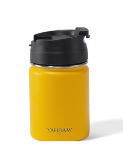 VAHDAM VAHDAM Vitality Flip Bottle - 300Ml, Yellow | Compact & Versatile for Hot/Cold Beverages | Vacuum Insulated, Double Wall | Eco-Friendly, Reusable & Sustainable Workout Sipper  - Image 1