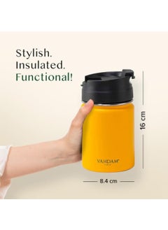 VAHDAM VAHDAM Vitality Flip Bottle - 300Ml, Yellow | Compact & Versatile for Hot/Cold Beverages | Vacuum Insulated, Double Wall | Eco-Friendly, Reusable & Sustainable Workout Sipper  - Image 5