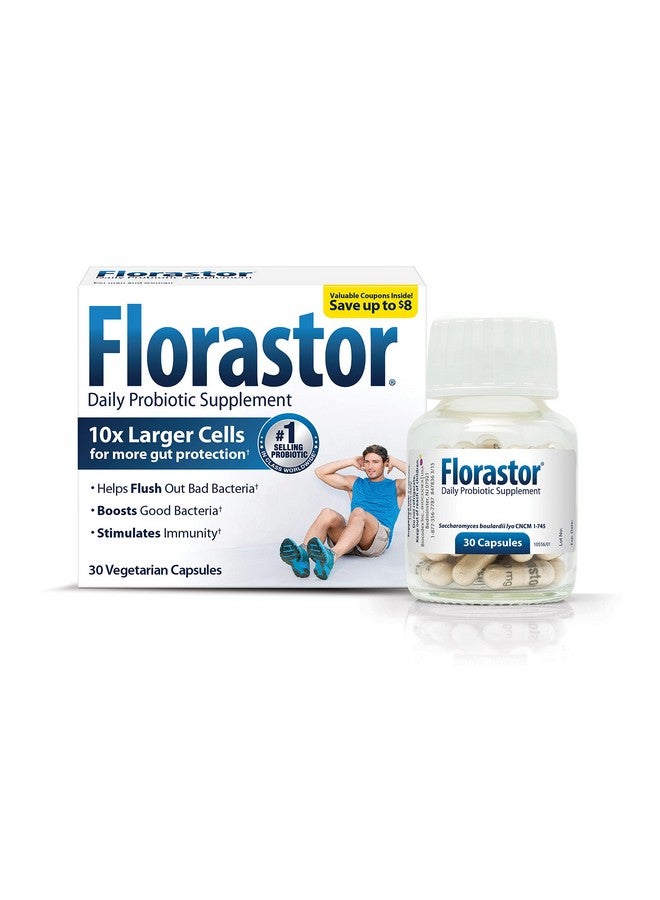 Florastor Probiotics For Digestive & Immune Health 30 Capsules Probiotics For Women & Men Dual Action Helps Flush Out Bad Bacteria & Boosts The Good With Our Unique Strain Saccharomyces Boulardii - Image 1