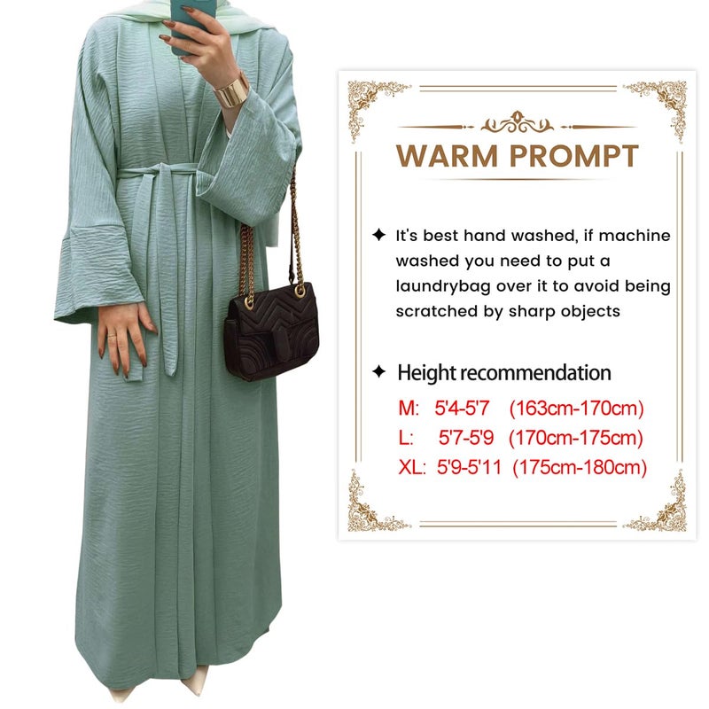 khalat 2PCS Women's Muslim Dresses Abaya Islamic Dubai Prayer Dress Robe Long Cardigan Maxi Dress Light Green - Image 3