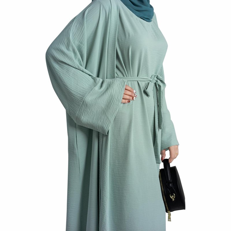 khalat 2PCS Women's Muslim Dresses Abaya Islamic Dubai Prayer Dress Robe Long Cardigan Maxi Dress Light Green - Image 2