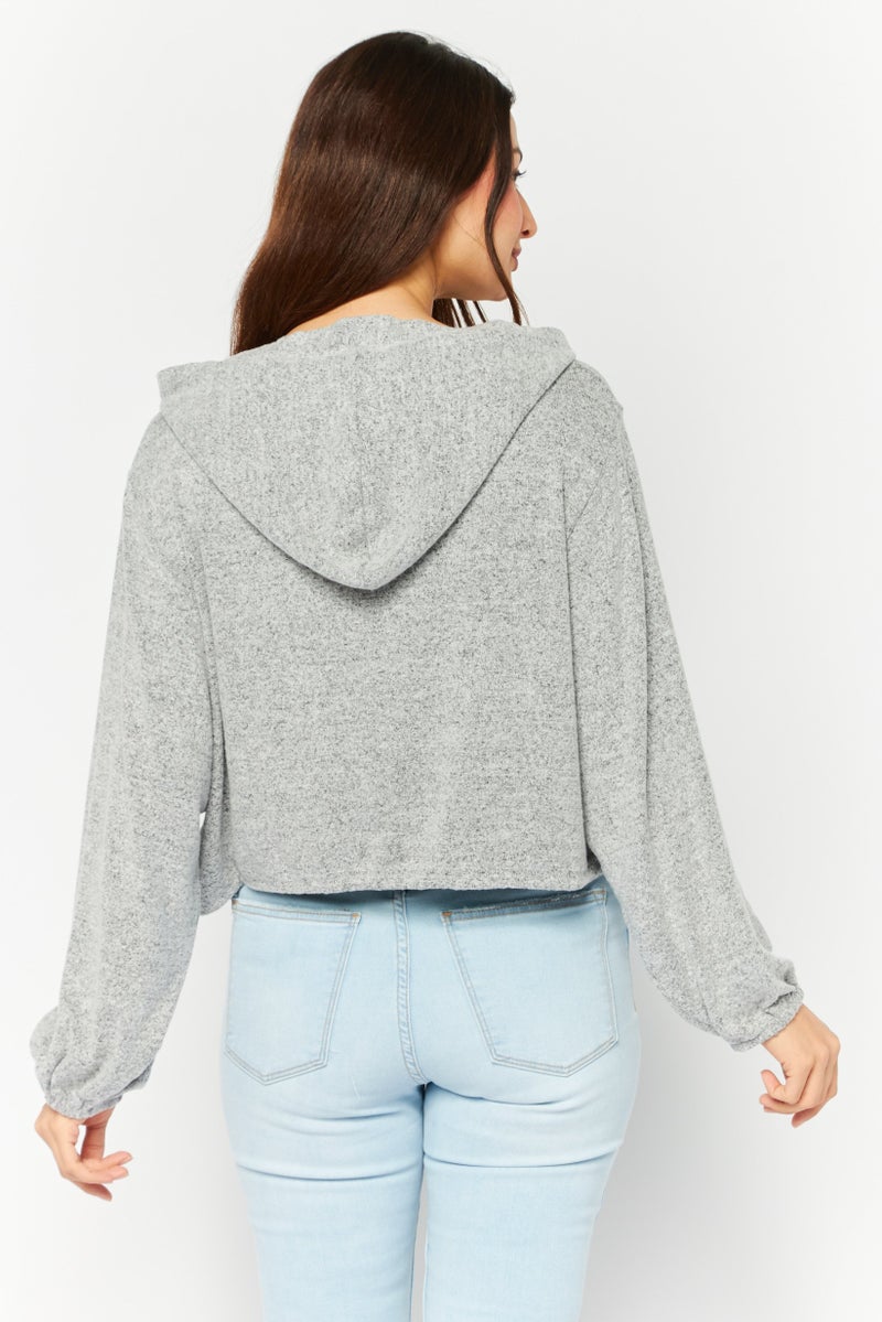 BRAVE SOUL Women Hooded Long Sleeve Solid Sweatshirt, Grey - Image 4