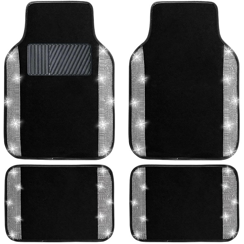 NBTEPEM Bling Car Floor Mats Full Set Universal Fit Most CarsSUV Trucks 4 pcs Sparkle Glitter Diamond Carpet for Women Girls with AntiSlip Pad Silver Diamond - Image 2