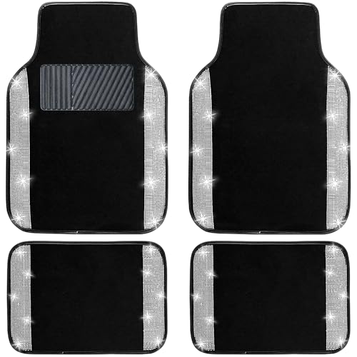 NBTEPEM Bling Car Floor Mats Full Set Universal Fit Most CarsSUV Trucks 4 pcs Sparkle Glitter Diamond Carpet for Women Girls with AntiSlip Pad Silver Diamond - Image 1