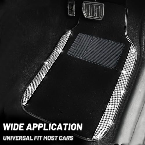 NBTEPEM Bling Car Floor Mats Full Set Universal Fit Most CarsSUV Trucks 4 pcs Sparkle Glitter Diamond Carpet for Women Girls with AntiSlip Pad Silver Diamond - Image 3