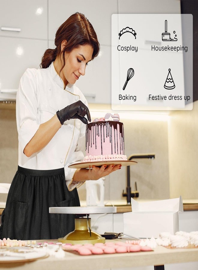 FunChaos مريلة خصر نسائية سوداء بجيوب، بتصميم نصف نادلة، مزينة بكشكشة عتيقة، على طراز الخادمات الفرنسيات، قابلة للتعديل، مناسبة للمطابخ والمطاعم والمقاهي والحفلات التنكرية. - Image 2