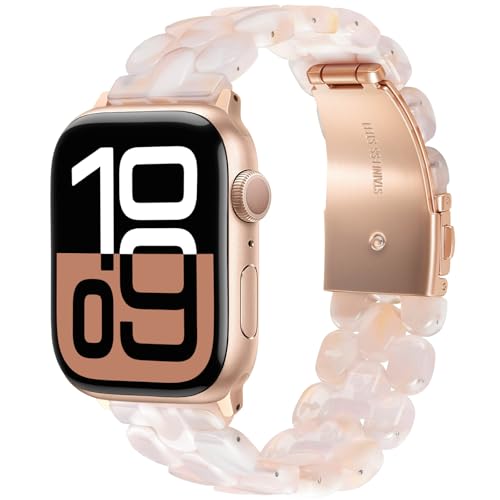 V-MORO Cute Resin Band Compatible with Apple Watch 40mm/41mm/42mm/38mm Women Fashion Dressy Fancy Strap Bracelet lightweight Wristband for iWatch Bands Series 11 10 9 8 7 6 5 4 3 2 1 SE(Pink Floral) - Image 1
