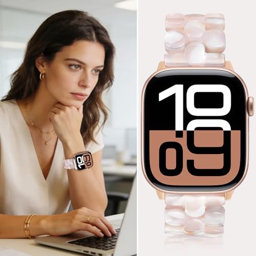 V-MORO Cute Resin Band Compatible with Apple Watch 40mm/41mm/42mm/38mm Women Fashion Dressy Fancy Strap Bracelet lightweight Wristband for iWatch Bands Series 11 10 9 8 7 6 5 4 3 2 1 SE(Pink Floral) - Image 3