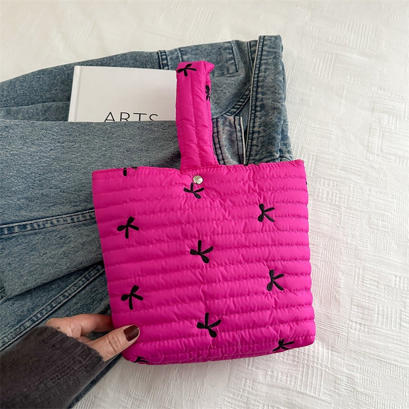 Fashion Small Fresh Casual Bow Embroidered Handbag Style Cute Portable Bucket Bag - Image 1