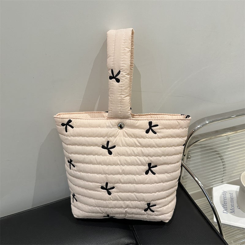 Fashion Small Fresh Casual Bow Embroidered Handbag Style Cute Portable Bucket Bag - Image 5